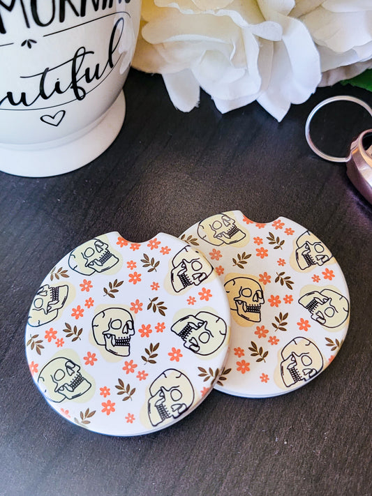 Floral Skulls Car Coasters