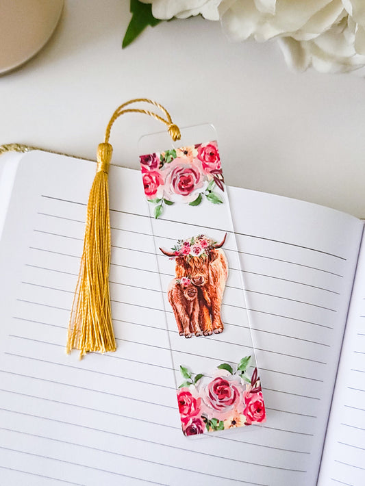 Pink Highland Cow Bookmark